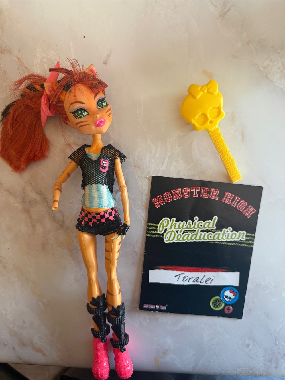Monster High Toralei Doll in Orange with Pink Boots and Yellow Skull Brush